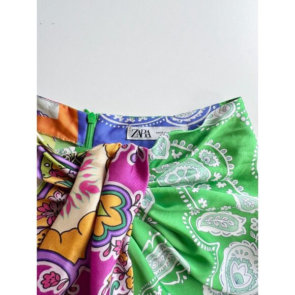 ZARA Patchwork Scarf Print Satin Twill Knotted Maxi Pareo Sarong Skirt, Size XS - Picture 8 of 14
